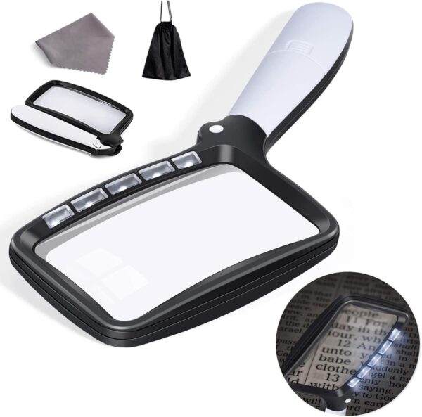 VOCA Lupa de Mano Plegable con luz, 3 Veces Grande rectángulo Lupa de Lectura con LED Regulable para Personas Mayores, periódicos, Libros, Regalo Iluminado para Bajas visiones, Lupa para Leer