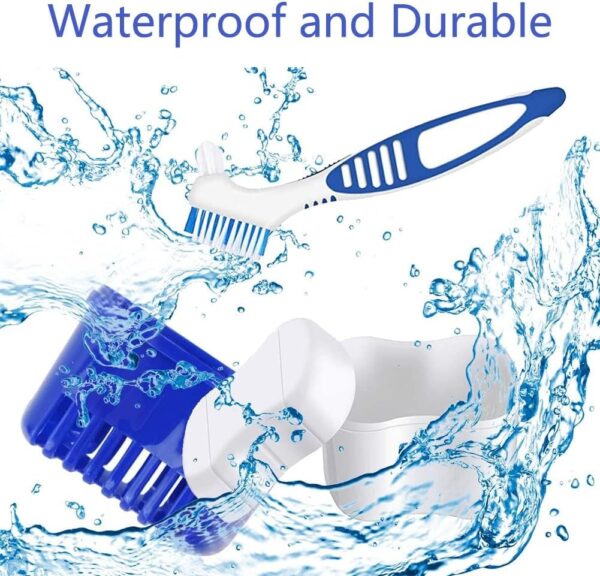 Estuche para 2 dentaduras postizas, juego de cepillos para dentaduras postizas, con cepillos limpiadores para dentaduras postizas, para almacenamiento de dientes postizos, limpieza, verde + azul - Image 7