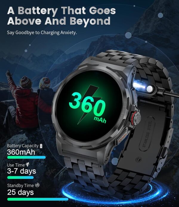ESFOE Smartwatch Hombre Militar con Llamadas Bluetooth, IP68 Impermeable Smartwatch con 129+ Modos Deportivos/SpO2/Pulsómetro/Monitor de Sueño,Reproducir Música,Reloj Inteligente Hombre iOS Android - Image 7