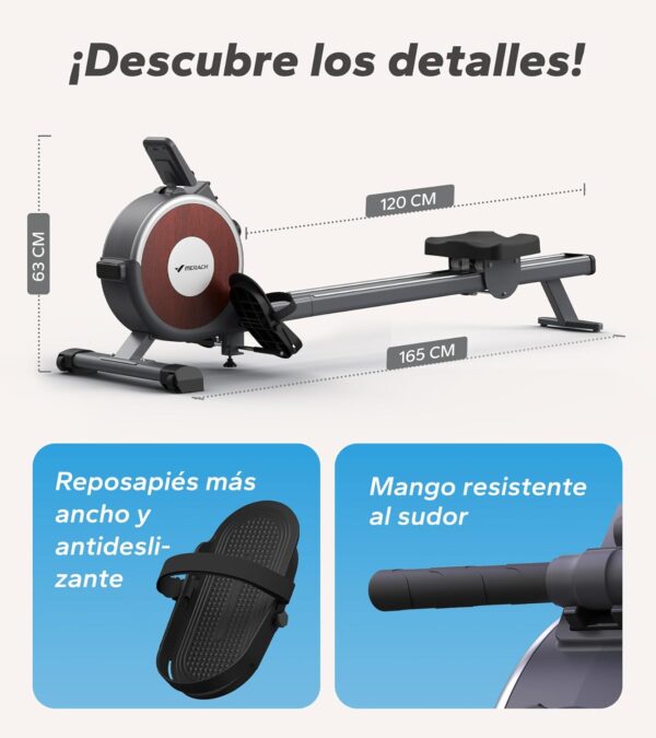 MERACH Maquina de Remo para Casa, 16 Niveles de Resistencia Magnética Máquina de Remo, Actualizar a Rieles Dobles, Ultrasilencioso y Estable, Carga Máxima 160kg, Almacenaje Vertical, Ahorra Espacio - Image 9