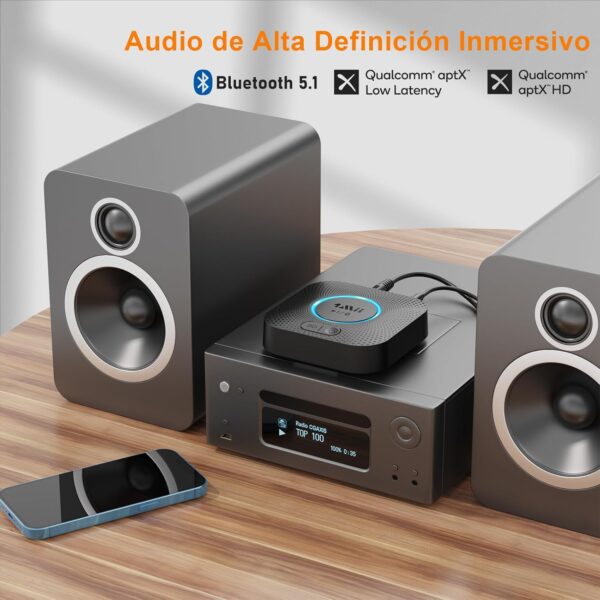 1Mii Receptor Bluetooth 5.1 HiFi, Adaptador Audio Inalámbrico con aptX Baja Latencia&HD, Salida RCA/AUX 3,5 mm Jack, 3D Surround Música para Estéreo Hogar, Amplificador, Largo Alcance 50m - Image 4