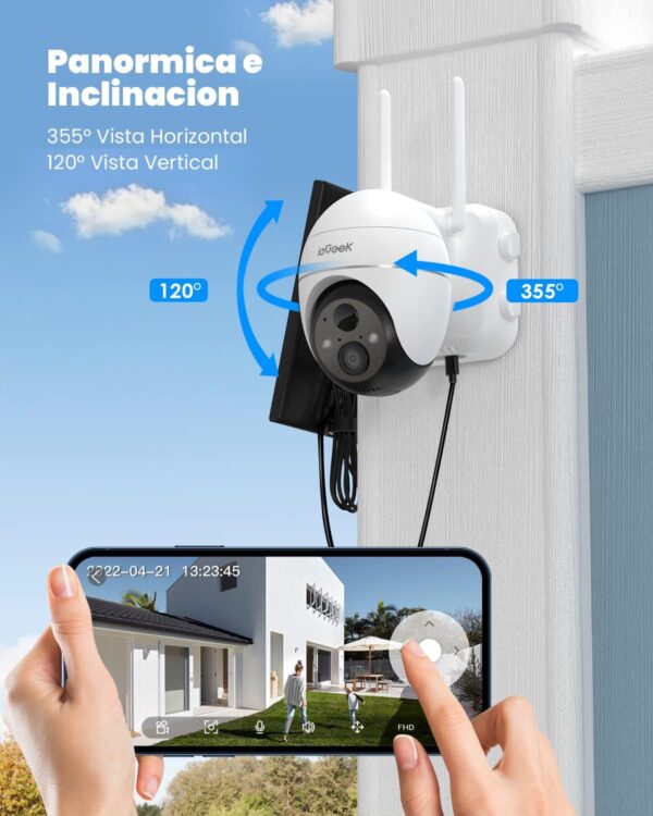 ieGeek 2K 15000mAh Batería Camara Vigilancia WiFi Exterior, Camara de Seguridad Exterior Puede Girar 360 ​​°/ Inclinarse,Detección de Movimiento PIR, Visión Nocturna a Color, Alarma de Luz y Sonido - Image 7