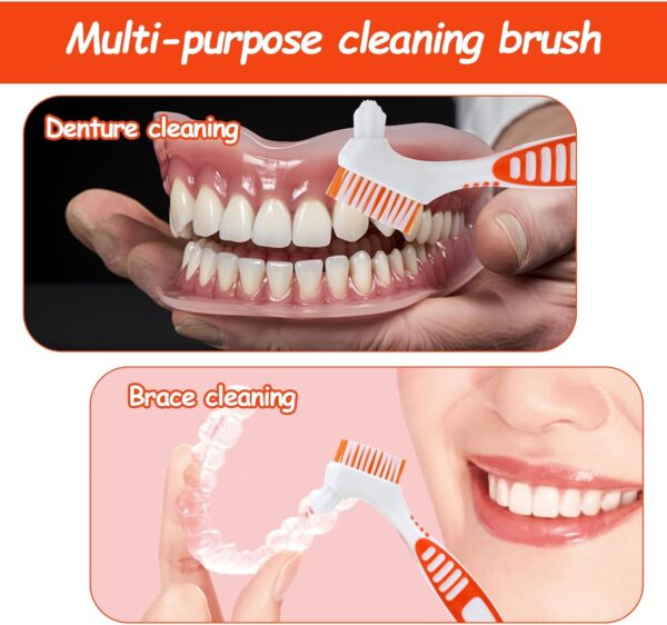 Giantree 4 cepillos para dentaduras postizas, cepillos de dientes con doble cara portátil de cerdas suaves multicapa y mango antideslizante de goma para el cuidado de prótesis dentales - Image 5