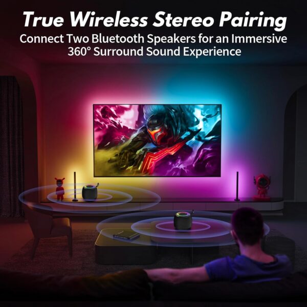 JYX Altavoz Inalámbrico Bluetooth, Mini Altavoz Bluetooth con Luz RGB, Emparejamiento TWS, Duración de La Batería 24 Horas, para el Hogar, Aire Libre, Viajes - Image 3