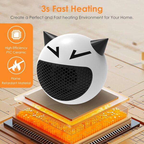 Bwaliffury Mini Calefactor Eléctrico Cerámico, 450W Calefactor Eléctrico Bajo Consumo, Calentador Silencioso, Protección del Sobrecalentamiento, Calentamiento Rápido, Para Casa, Oficina - Image 2
