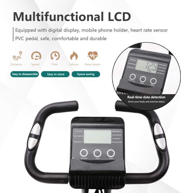 Bicicleta estática de 10 niveles de resistencia magnética ajustable, plegable y silenciosa, con banda de resistencia de brazos, pantalla LCD, utilizada para bicicleta de entrenamiento aeróbico en casa, capacidad de peso estacionaria de 250 libras - Image 3