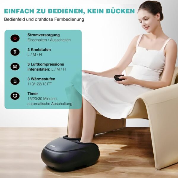 KNQZE Masajeador de pies con calor para, Masajeador eléctrico de pies Shiatsu con Rodillos y Compresión de Aire, Control Remoto y Temporizadores, Alivia el Cansancio Muscular y la Fascitis Plantar - Image 2