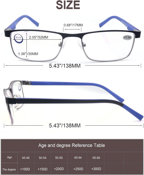 MODFANS Un Pack de 3 Gafas de Lectura Hombres Mujeres Anti Luz Azul,Rectangular Metal Acero Inoxidable - Lente Clara,Vision Clara - Ligeras Comodas,Colores Marron Azul Rojo - Image 4