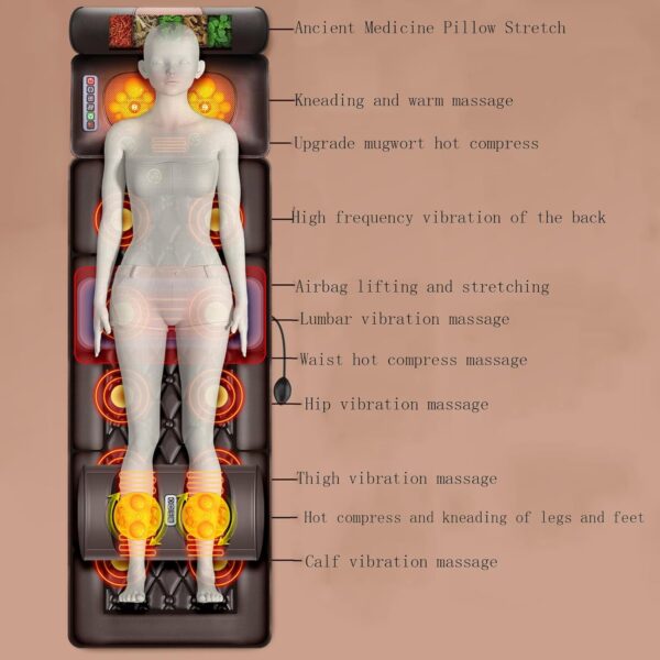 SSLW Estera De Masaje De Cuerpo Completo con Calor para Aliviar El Dolor De Espalda, Cama De Masaje De Espalda con 10 Motores Vibratorios, Vibración, Amasamiento Y Masaje De Todo El Cuerpo del Cuello - Image 4