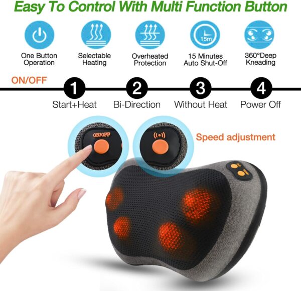 Masajeador Eléctrico, Masajeador de Espalda con Función de Calor e Rotación 3D Masaje, para cuello espalda hombro piernas, hogar y oficina, los mejores regalos para papá/mamá/hombres/mujeres - Image 3