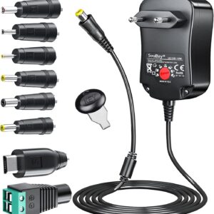 SoulBay 3V 4.5V 5V 6V 7.5V 9V 12V 1000mA máximo Universal AC/DC Adaptador de Cambios Regulados con 8 Modos Alimentación Adaptador de Conectores para 3-12V Elektronik – 150 cm Cable