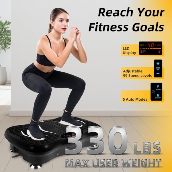 EVOLAND - Placas de vibración, máquina de ejercicio de fitness para uso doméstico, con altavoz Bluetooth, 5 modos de programa, 2 bandas de resistencia, entrenador de fitness de vibración, carga máxima de 330 libras (B) - Image 3