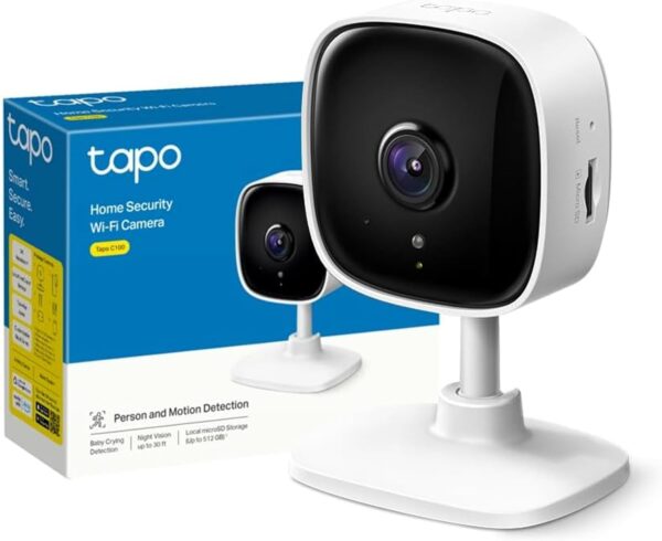 TP-Link TAPO - 1080P Cámara Vigilancia WiFi Interior,para Bebés y Mascotas, Visión Nocturna, Detección de Movimiento, Audio Bidireccional, Almacenamiento SD, Compatible con Alexa, Color Blanco