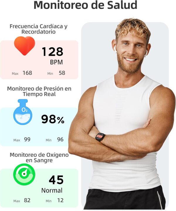 Parsonver Reloj Inteligente Hombre Mujer con Llamadas, 1,83" HD Pantalla Smartwatch Mujer con 100+ Deportes, Índice IMC, Frecuencia Cardíaca, Sueño, Calorías, SpO2, Reloj para Android iPhone, Negro - Image 4