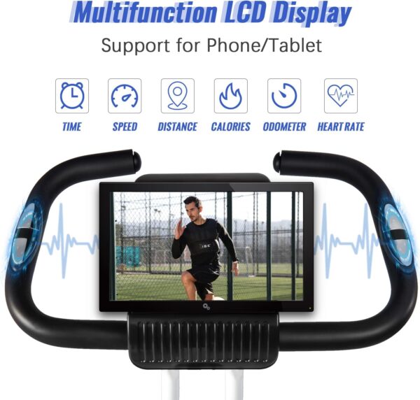 ISE Bicicleta estática plegable Cardio Training Fitness 8 niveles de resistencia magnética pantalla LCD Entrenamiento con sensor de frecuencia cardiaca, SY-810L - Image 3