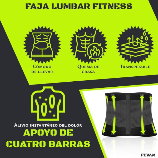 FEVAN Faja Lumbar Hombre y Mujer - Faja Abdominal Hombre y Mujer con Doble Ajuste de Velcro y Soportes Lumbares - Cinturon Lumbar para Aliviar Dolor de Espalda. - Image 3