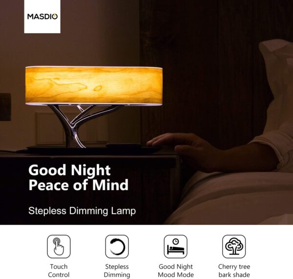 Masdio Lámpara de noche altavoz Bluetooth y cargador inalámbrico, modo de suspensión de oscurecimiento continuo. - Image 6