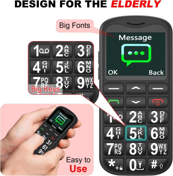 CHAKEYAKE Telefono Movil para Mayores Libre con Teclas Grandes, Doble SIM gsm Teléfono Móvil Basico con SOS Botón | Base de Carga | Fácil de Usar para Ancianos (Negro) - Image 6