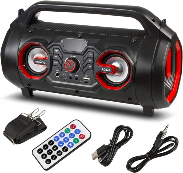 Audiocore AC875 Bazooka Altavoz Bluetooth Portátil Boombox 20W + 5Wx2 IPX4 / Radio/microSD/Aux-In/USB/Iluminación/Puerto de Micrófono - Image 9