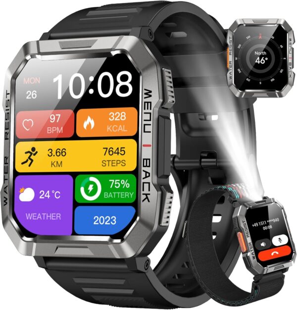 Blackview Reloj Inteligente Hombre - Llamadas Bluetooth, 2.01” Smartwatch Hombre con Linterna, Brújula, Pulsómetro, Monitor de Sueño, Podómetro, Notificación, Pulsera Actividad 100+ Modos Deportivos