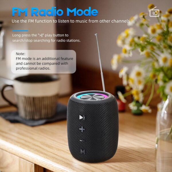 SENXINGYAN Altavoz Bluetooth Portátil 20W, Impermeable IPX6 con Sonido Estéreo HD, 16 Horas de Reproducción, Luces LED, Micrófono Integrado, Radio FM, Compatible con TF/AUX (Negro) - Image 5