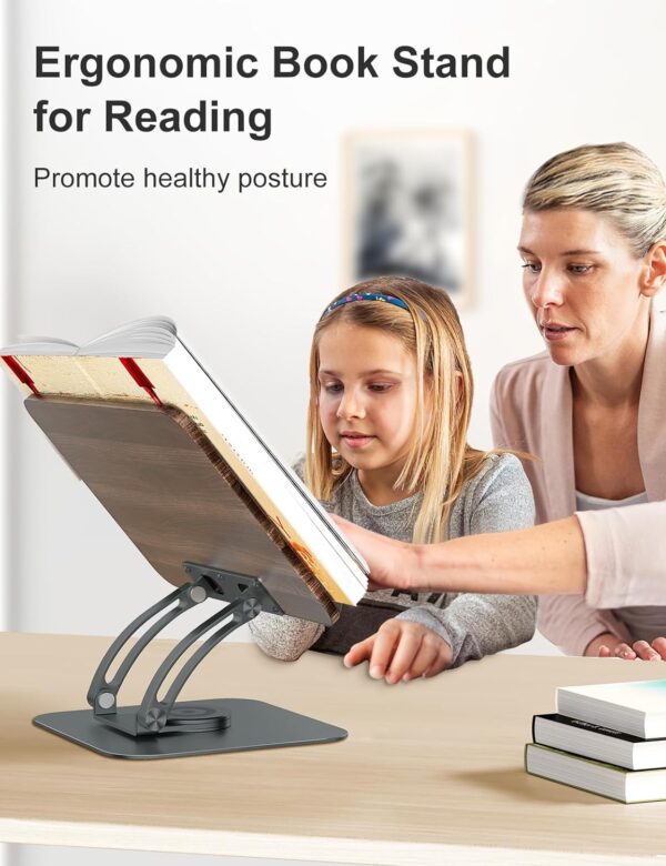 Tounee Soporte de Libro para Lectura con base giratoria de 360°, Elige para los lectores-Gris - Image 2