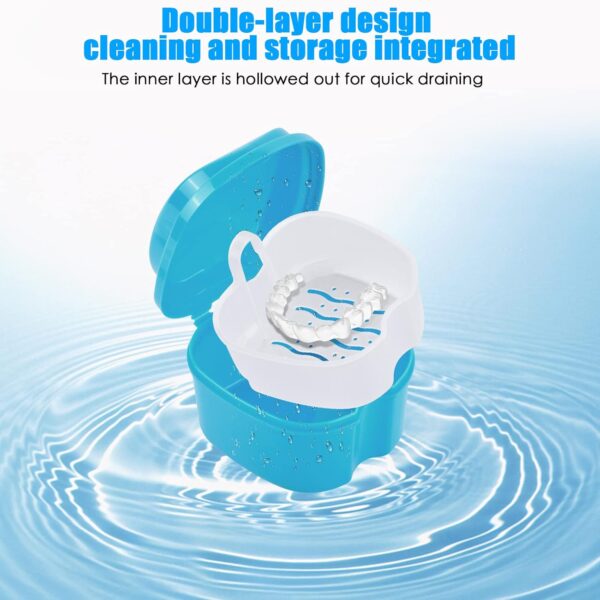 Cozlly Caja Almacenamiento de Dentaduras, Caja de Baño para Dentadura, Contenedor de Dentaduras con Cesta de Drenaje y Cepillar Limpieza, Cajas para Ortodoncia, Caja de Limpieza de Dentadura Postiza - Image 3