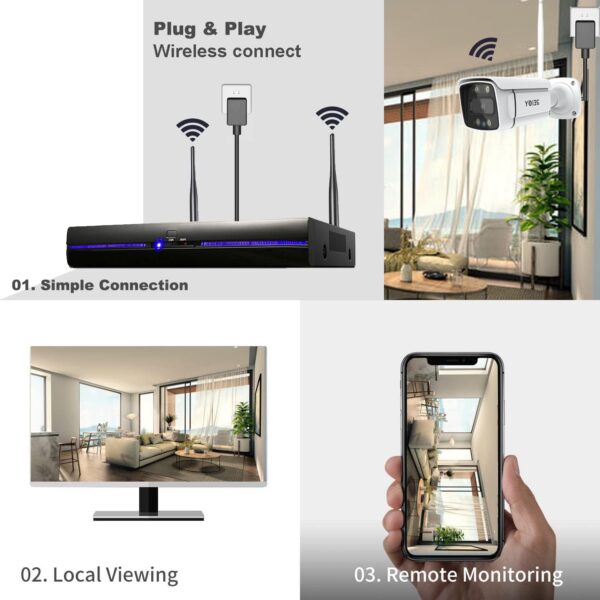 REIGY 3MP Kit Camara de Vigilancia WiFi Exterior con Spotlight, Sistema de Seguridad IP Interior 4X 1296P Camara y 8CH 5MP NVR, Visión Nocturna Colorida, Detección Movimiento Sin HDD - Image 5