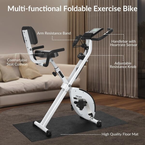 Bicicleta Estática, Micyox MX-600 Bicicleta de Ciclismo Interior Plegable Magnética con Pantalla LCD y Sensor de Frecuencia Cardíaca, Bicicleta con Bandas de Resistencia que Ahorra Espacio - Image 6