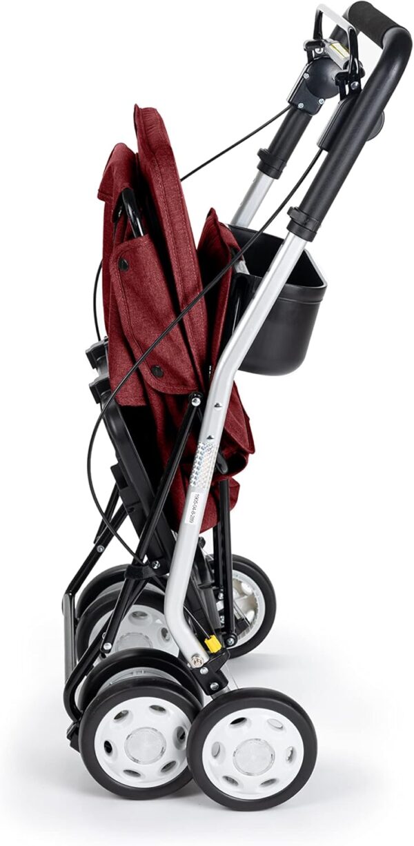 Carlett – Carro de la Compra y Andador con Asiento para Ancianos - Carrito Plegable para Supermercado de 4 Ruedas, con Bolsa Extraíble 29L/15kg – Modelo Comfort, Color Rojo - Image 5