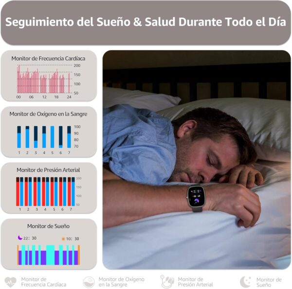 Reloj Inteligente Hombre Mujer,1.83" Smartwatch con Llamada Bluetooth ,100+ Modos Deportivos, Pulsómetro/Monitor de Sueño/SpO2/Podómetro,IP68 Impermeable Pulsera Actividad Compatible con Android iOS - Image 3