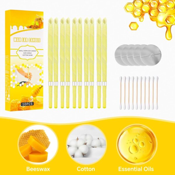 Velas para los Oídos, Cera de Abeja Natural, 10 Palos Conos Cera Oidos para Relajación y Aliviar el Estrés, Cuidado de los Oídos - Image 6