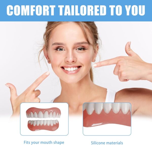 Juego de 2 Piezas Dentadura De Silicona Dentaduras Postizas Ajustables Dientes Postizos Temporales Carillas Dentales Natural en Forma y Cómodo Para Hombres y Mujeres - Image 2