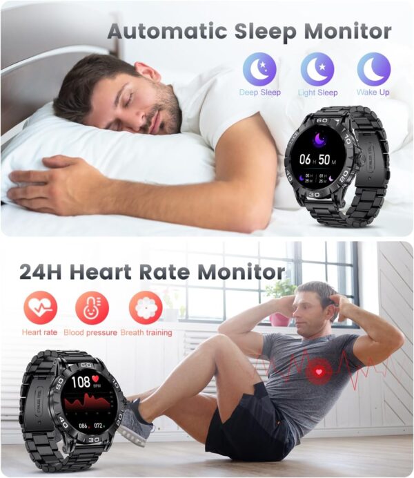 LIGE Reloj Inteligente para Hombres, Pantalla táctil de 1,32 Pulgadas, Rastreador de Fitness con presión Arterial/frecuencia cardíaca, IP67 Impermeable, Podómetro Smartwatch para Android iOS, Negro - Image 7