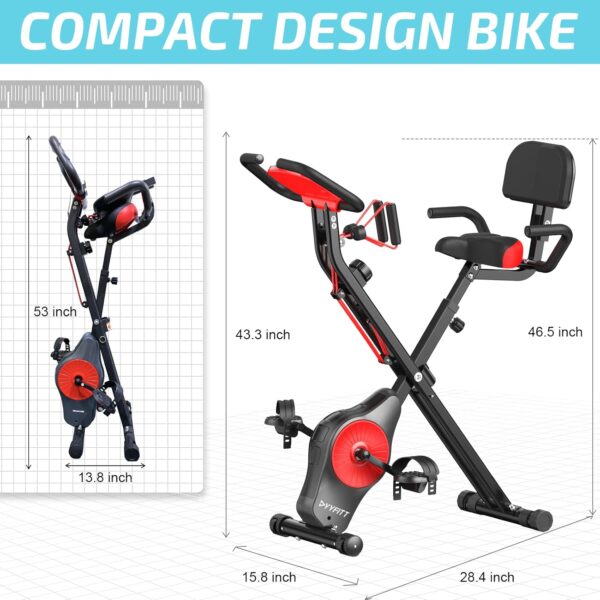 PLENY Bicicleta estática plegable con bandas de resistencia, 16 niveles de resistencia y soporte para teléfono/tableta - Image 3