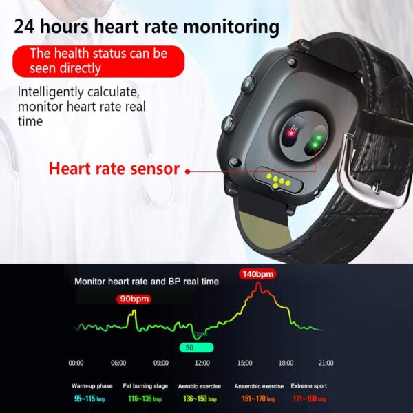 Reloj Inteligente con GPS 4G para niños Mayores, Monitor de presión ​Arterial de frecuencia cardíaca IP67 Impermeable rastreador SOS GPS Alzheimer Anti-perdida Relojes Regalo para papá mamá - Image 4