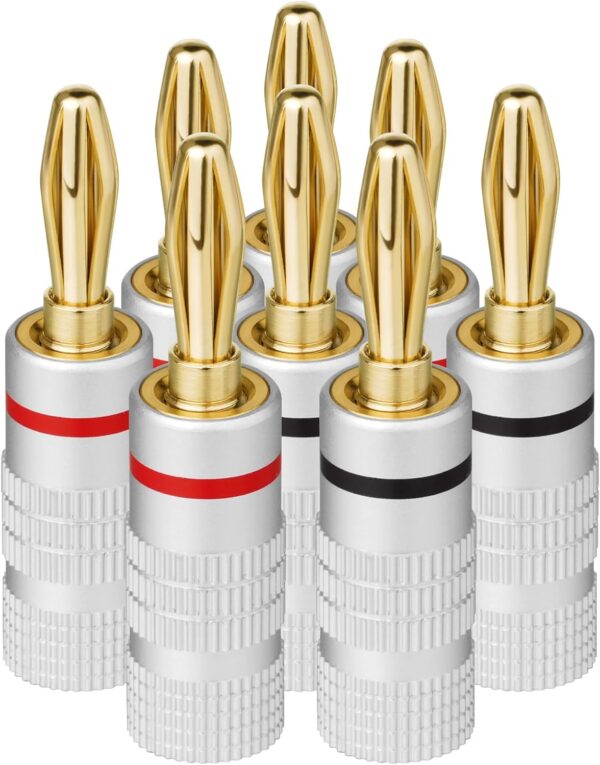 Aolso Clavija Banana Conectores Altavoces, 8 Piezas Conector Banana, 24K Altavoces Enchufe Conectores para Altavoces, Amplificadores y Otros Receptores de Audio (Rouge *4, Noir *4)
