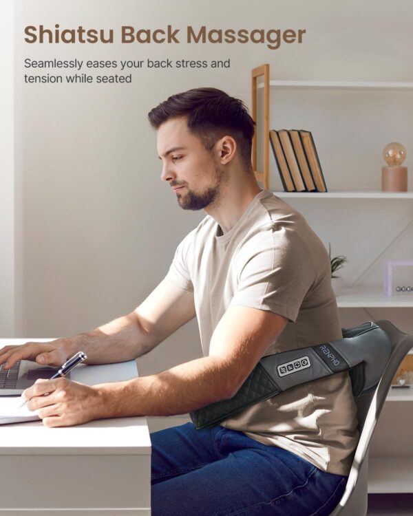 RENPHO Masajeador de Cuello y Hombros con Calor, Shiatsu Masajeador Cervical y Espalda, 3D Rotación, Masaje Eléctrico de Tejido Profundo, Relajación para Cuello y Hombros en Casa, Oficina o Coche - Image 4