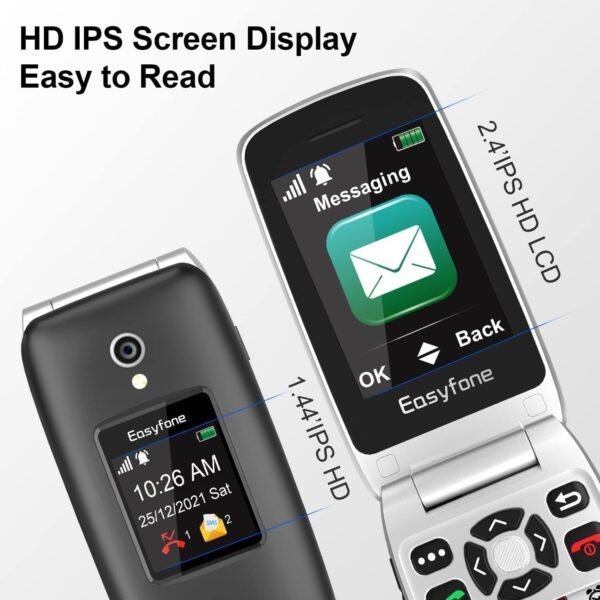 Easyfone Prime-A1 Pro 4G gsm Teléfono Móvil para Mayores con Tapa y Teclas Grandes, Telefono Fácil de Usar para Ancianos con Botón SOS y Base de Carga (Negro) - Image 4