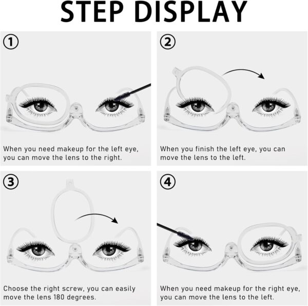 MMOWW Maquillaje Gafas de Lectura para Mujer, Flip Rotación Anteojos De Aumento, Gafas de Lectura Portatiles Lectura Plegable Gafas (Transparente, +3.0) - Image 3