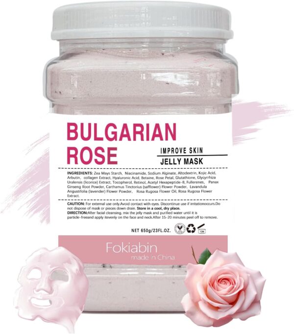 FOKIABIN Gel de Mascarilla en Polvo para Cuidado Facial Hidratante y Nutritivo, Mascarilla Peel Off de Gel para la Cara con Rosa Búlgara para el Cuidado de la Piel.