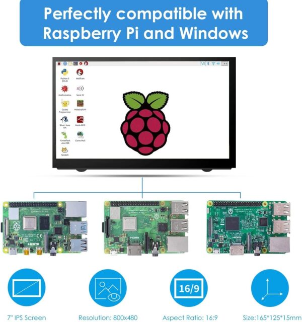 HMTECH Pantalla Raspberry Pi de 7 Pulgadas 800x480 HDMI Monitor portátil Pantalla LCD IPS para Raspberry Pi 4/3/2/Zero/B/B+ Win10/8/7 (No táctil) - Image 4
