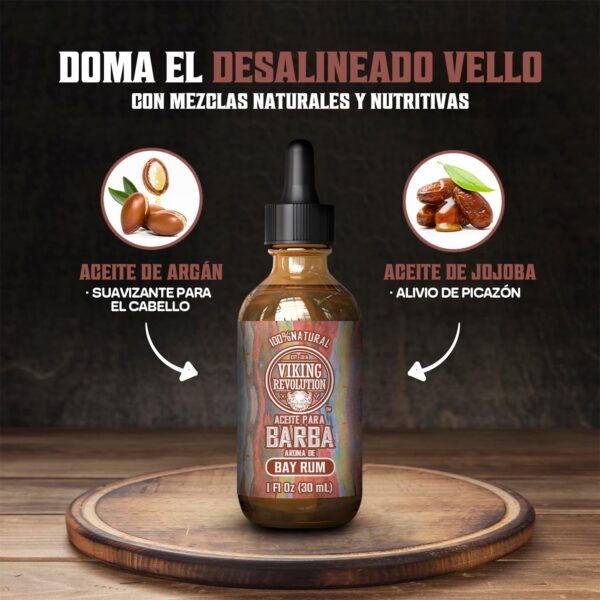 Viking Revolution - Aceite Barba Hombre - Aceites de Argan y Jojoba - Favorece el Crecimiento de la Barba - Suaviza y Fortalece la Barba y el Bigote de los Hombres - Aroma de Ron de Bahía - 30 ml - Image 3
