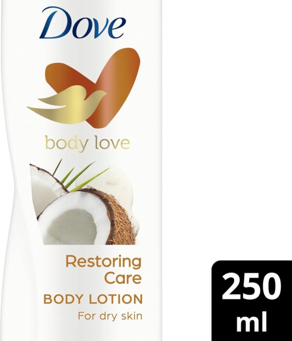 Dove Loción Corporal Cuidado Reparador para todo tipo de piel con Aceite de Coco y Leche de Almendras que hidrata y suaviza la piel seca 250ml, Pack de 12 Unidades - Image 4