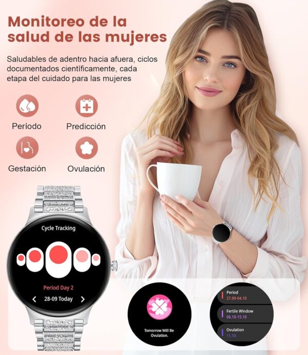 LIGE Reloj Inteligente Mujer con Llamadas Bluetooth, Pantalla Táctil AMOLED de 1.43”, IP68/126 Modos de Ejercicio/Monitor de Frecuencia Cardíaca/Sueño/Calorías, Android iOS Reloj Smartwatch - Image 4