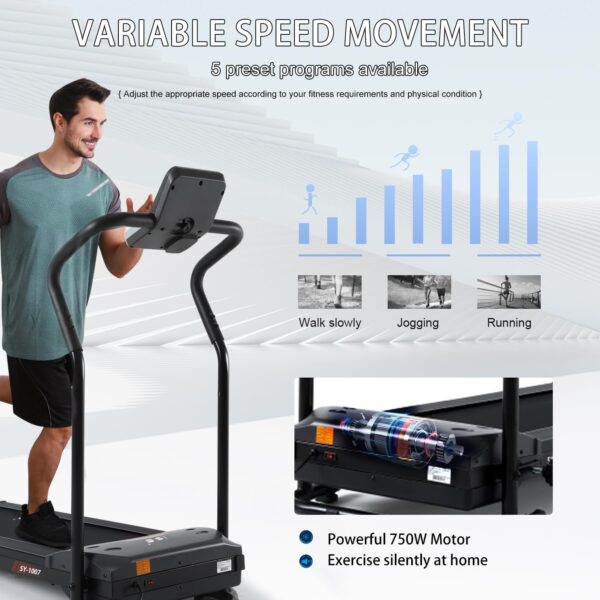 ISE Cinta de Correr Electrica Plegable Profesional, Caminadora Eléctrica en Casa con Pantalla, Cinta de Andar Soporte de Botella para Hogar Oficina motorizada 10km/h 750W, Cinta Andar Plegable, SY-1006/SY-1007 - Image 4