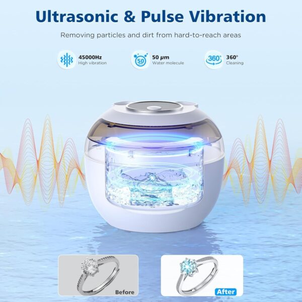 Binlingdaily Máquina limpiadora ultrasónica de retención de 45 kHz, limpiador de dentaduras postizas de 200 ml, 4 modos con temporizador digital, limpiador bucal para alineador, protector nocturno, - Image 2