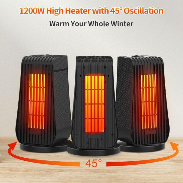 Qoosea Calefactor Eléctrico Calefactor Bajo Consumo 1200W Radiador Electrico Bajo Consumo Baño de Aire 3 Configuraciones Calor Modo Protección Contra Sobrecalentamiento para Oficina Hogar(Negro) - Image 5
