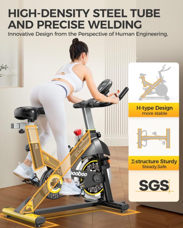 pooboo Bicicleta estática, magnética/almohadilla de freno ajustable, transmisión silenciosa, bicicleta de ciclismo de interior para cardio en casa, bicicleta estacionaria de fitness con capacidad de - Image 4