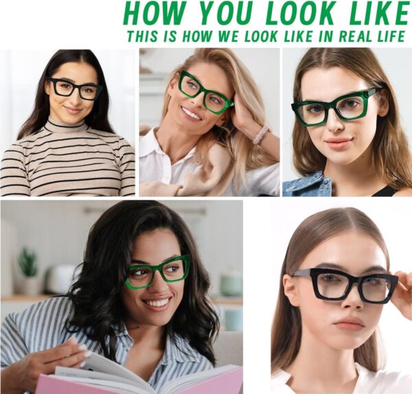 Hubeye 2 Gafas de lectura para mujer rectangulares con bisagra de resorte Anteojos de lectura anti luz azul con funda de tela 1.50 - Image 5